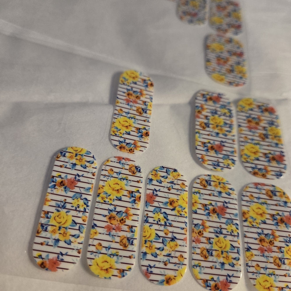 Jamberry Floral Stripe Nail Wraps - Yellow & Blue Roses